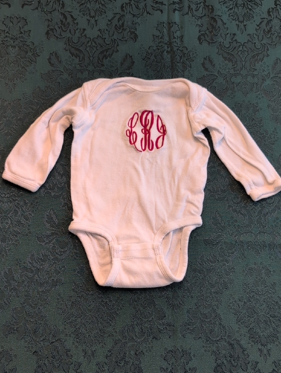 Rabbit Skins Other - Rabbit Skins White Long-Sleeve Monogram Baby One-Piece